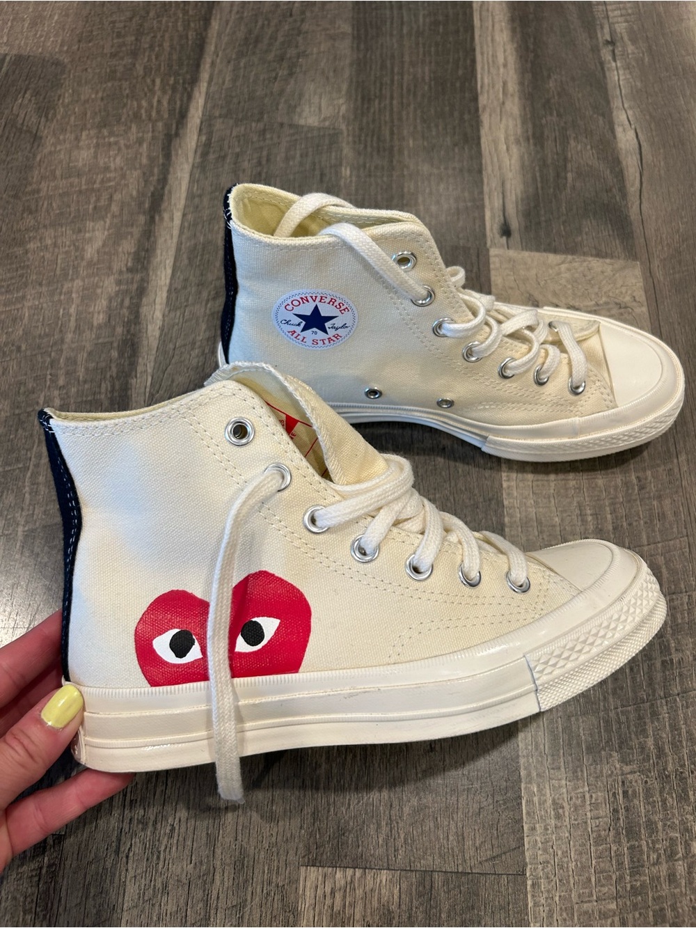 Converse Cream High Top Sneakers with Red Heart Graphic